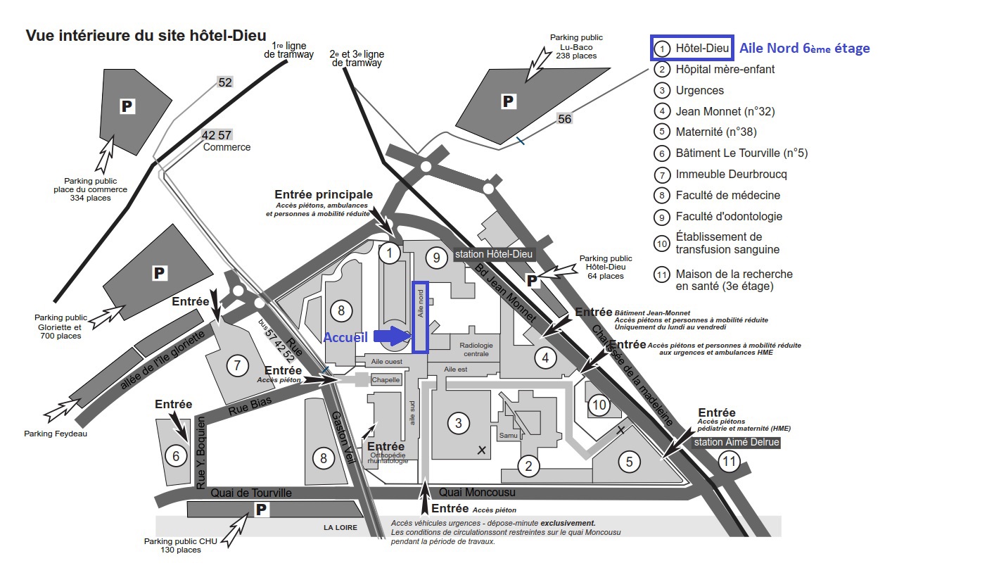 Plan d'accès à la consultation d'ophtalmologie au sein de l'Hotel Dieu - Institut de la rétine de Nates